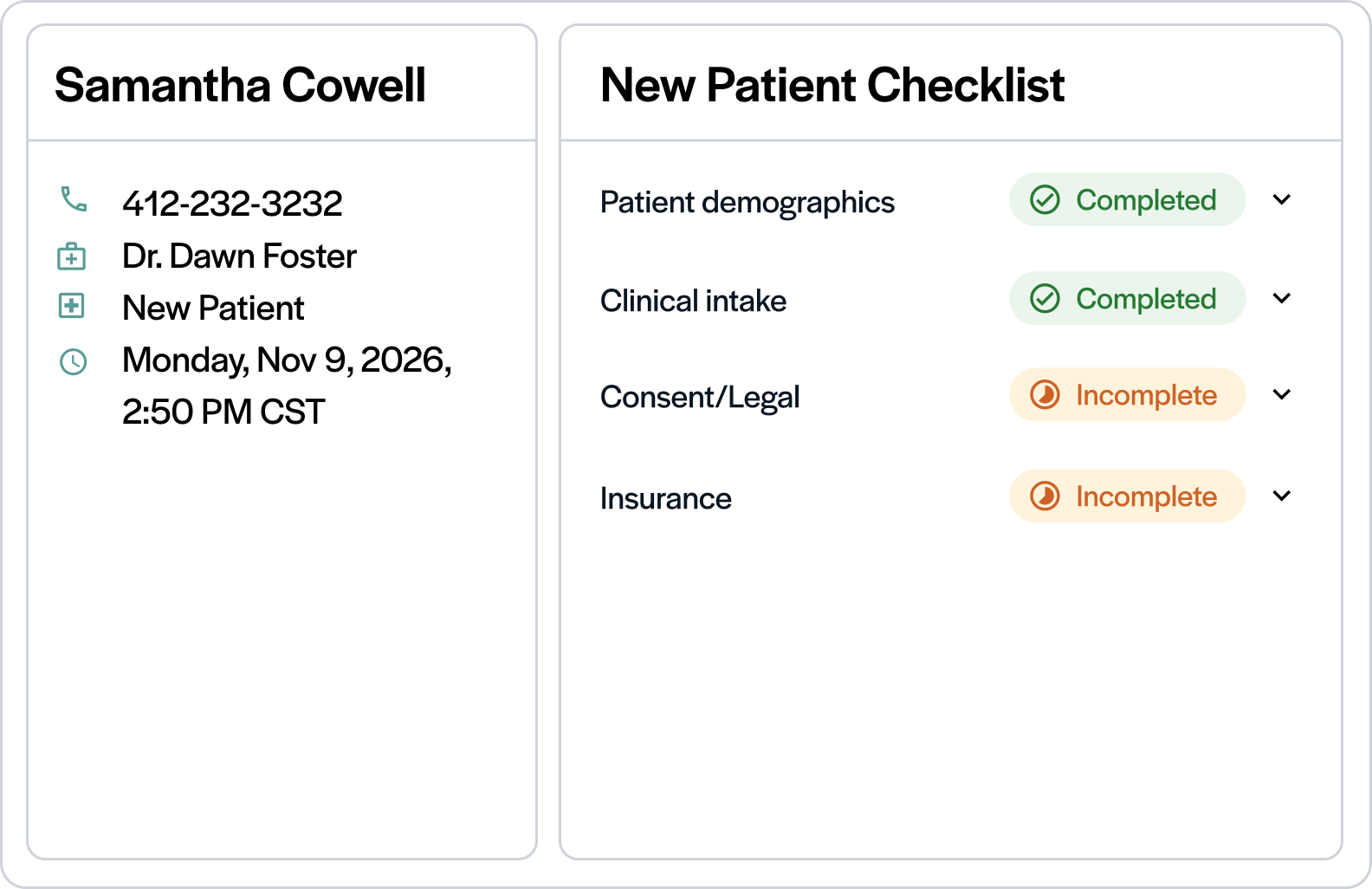 Luma gives each patient only the forms, questions, and tasks their appointment calls for.