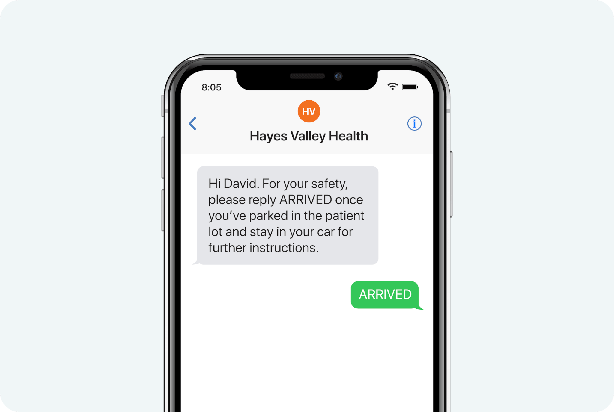 Patient Arrival with Zero Contact Check-In Text