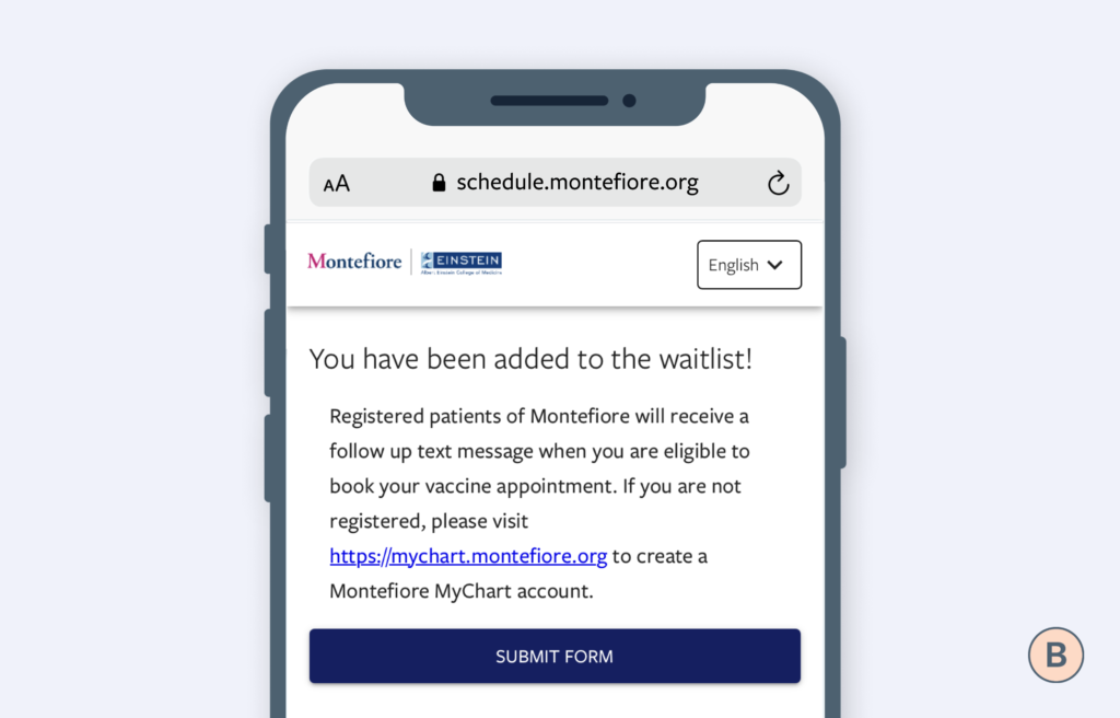 montefiores vaccination website on mobile