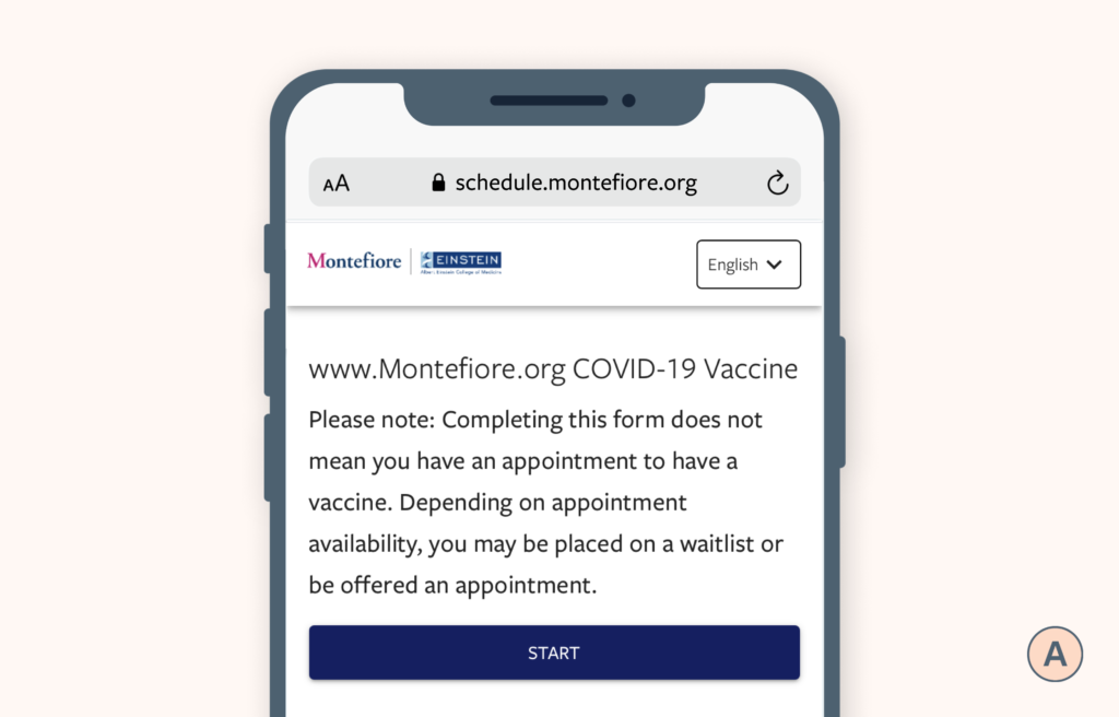 montefiores vaccination website on mobile