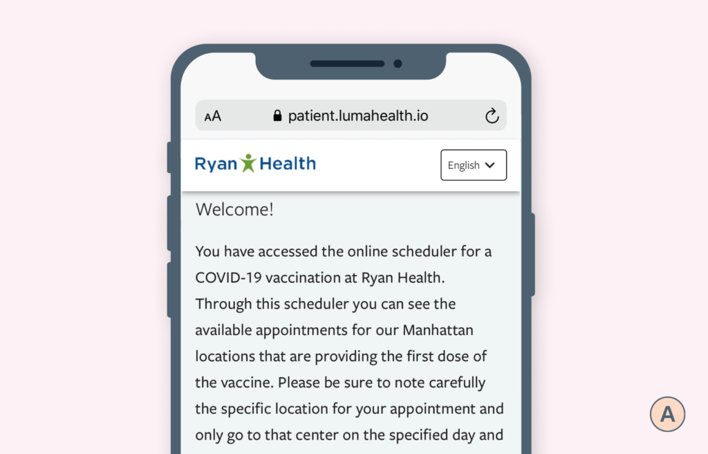 ryan healths vaccination website on mobile