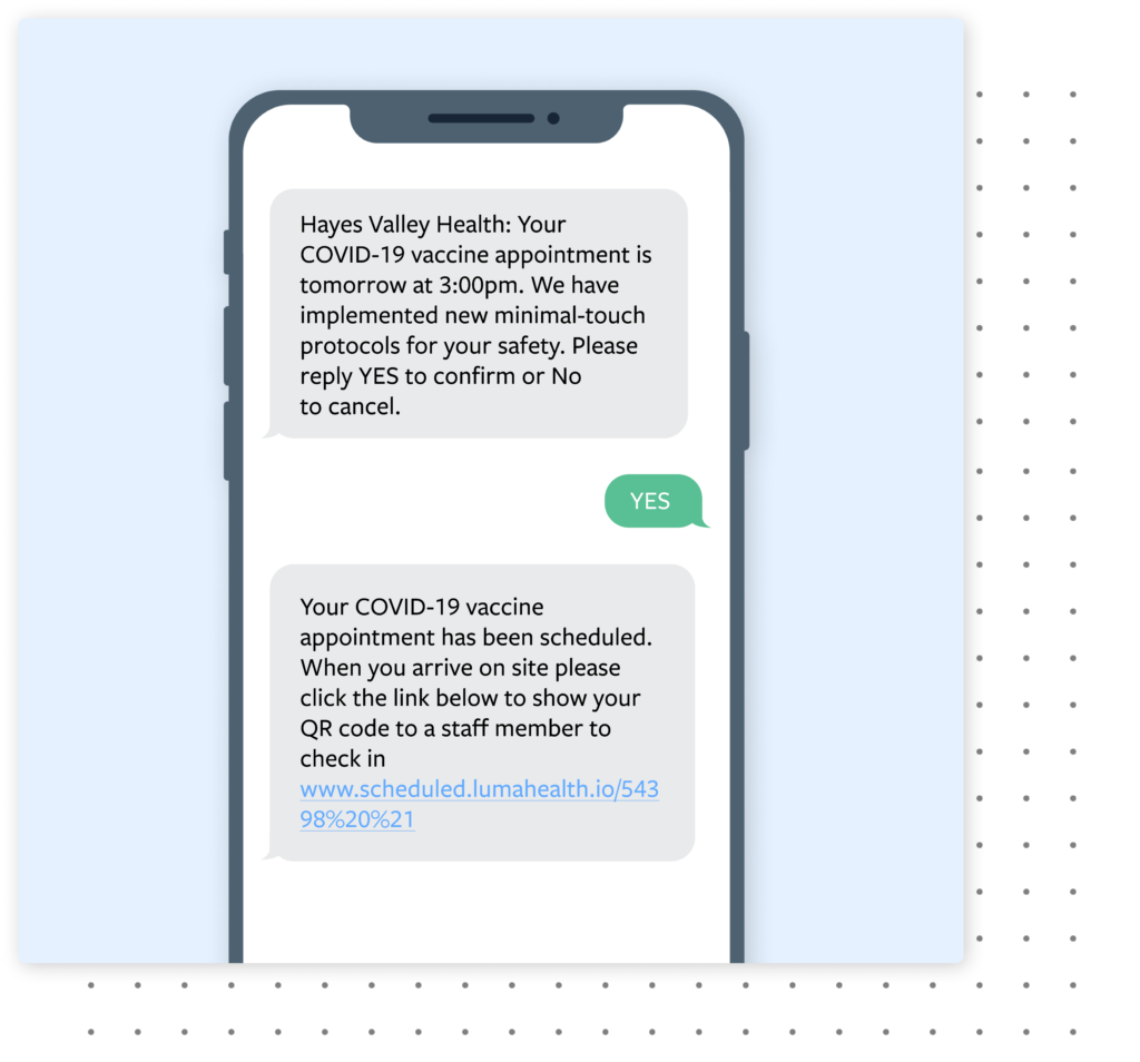 text messages between a doctor and a patient about rescheduling the vaccine appointment