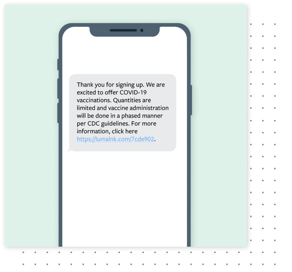 text message about vaccine sign up confirmation