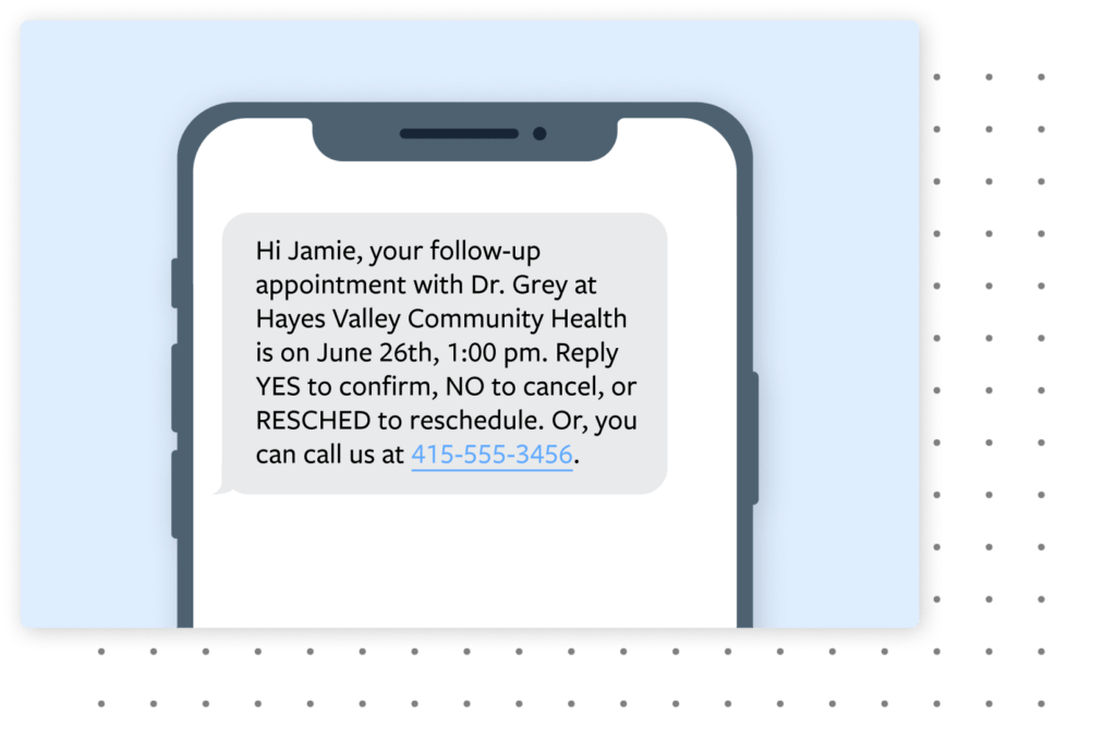 a text message on a phone showing the ability to promote preventative care and send resources