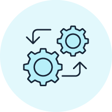 blue gears icon showing movement back and forth with blue circle background
