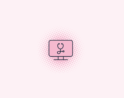 pink computer with a stethoscope